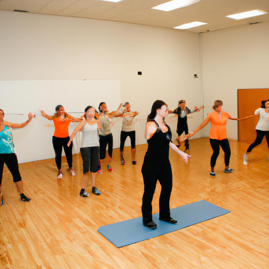 Person teaching group fitness class